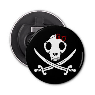 Funny Schwarz-weiß Jolly Kitty Pirate Skull Sabers Flaschenöffner