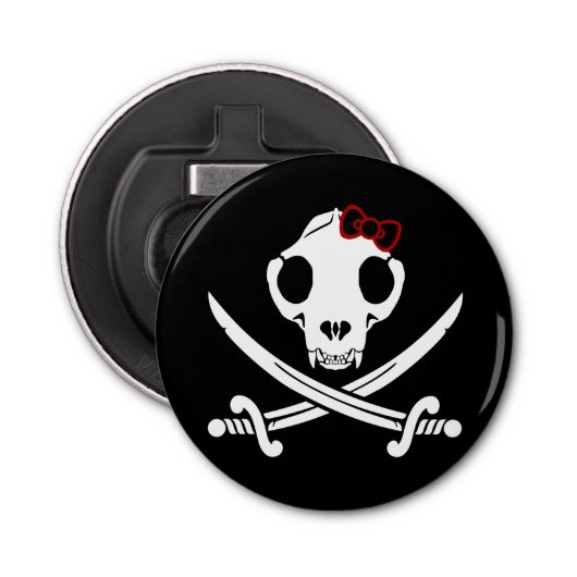 Funny Schwarz-weiß Jolly Kitty Pirate Skull Sabers Flaschenöffner (Vorderseite)