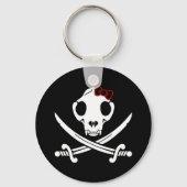 Funny Schwarz-weiß Jolly Kitty Pirate Skull Sabers Schlüsselanhänger (Vorderseite)