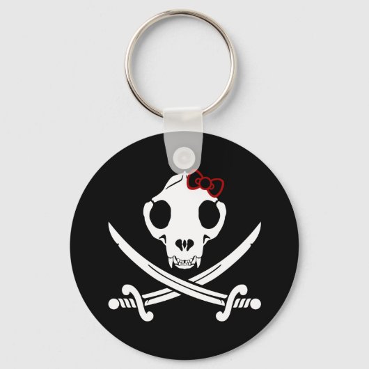 Funny Schwarz-weiß Jolly Kitty Pirate Skull Sabers Schlüsselanhänger (Rückseite)