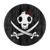 Funny Schwarz-weiß Jolly Kitty Pirate Skull Sabers Schneidebrett (Vorderseite)