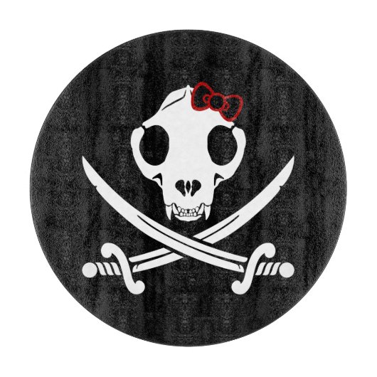 Funny Schwarz-weiß Jolly Kitty Pirate Skull Sabers Schneidebrett (Vorderseite)