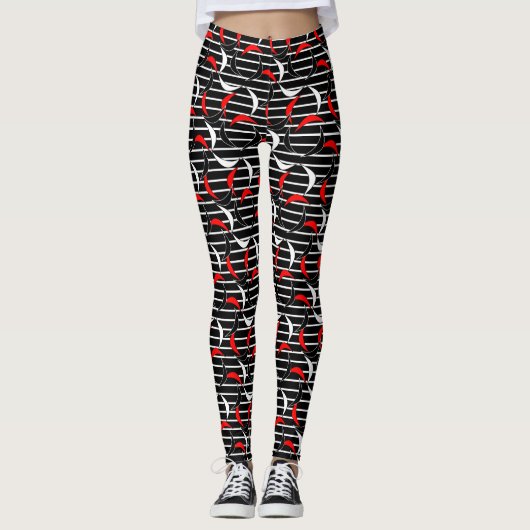 Funny Schwarz-weiß Red Stripes Halbmond Leggings (Vorderseite)