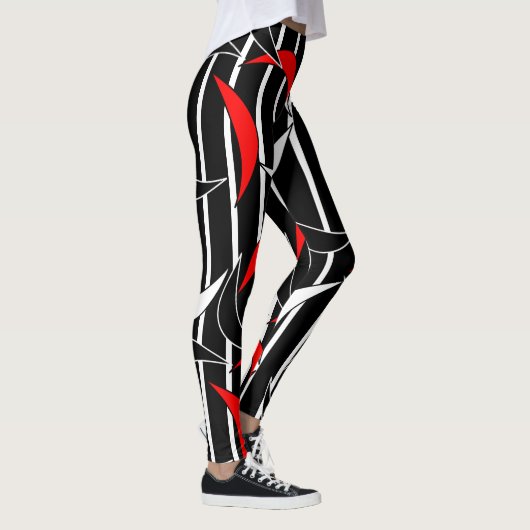 Funny Schwarz-weiß Red Stripes Halbmond Leggings (Rechts)