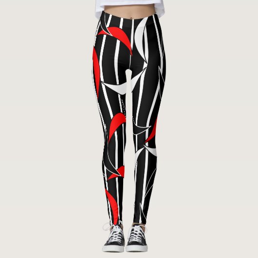 Funny Schwarz-weiß Red Stripes Halbmond Leggings (Vorderseite)