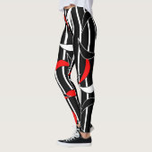 Funny Schwarz-weiß Red Stripes Halbmond Leggings (Links)