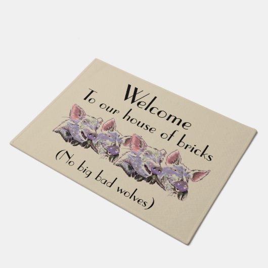 Funny Schweine oder Hogs Farbbild Willkommen Fußmatte (Schrägansicht)