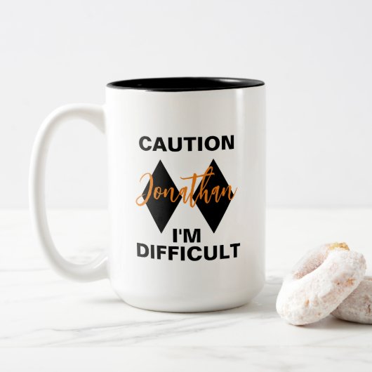 Funny Schwieriges Doppelschwarz Diamond Name Zweifarbige Tasse (Mit Donut)