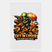 Funny Sci-Fi Fantasy Meme Art, Alien Riding Dinosa Acrylschild (Vorderseite)