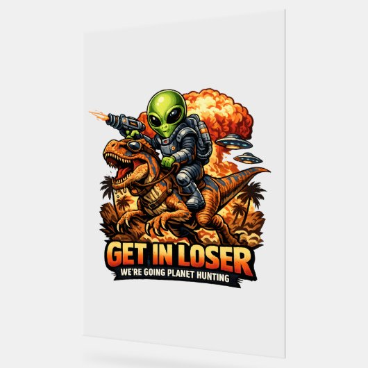 Funny Sci-Fi Fantasy Meme Art, Alien Riding Dinosa Acrylschild (Winkel)