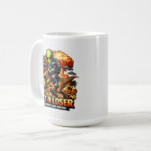 Funny Sci-Fi Fantasy Meme Art, Alien Riding Dinosa Kaffeetasse (Vorderseite Links)