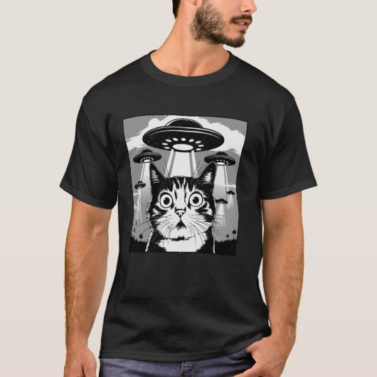 Funny Sci-Fi, schockierte Cat Meme Alien Invasion, T-Shirt (Vorderseite)