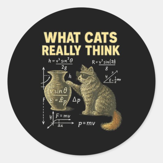 Funny Science Cat Physics What Cats Think Gift Men Runder Aufkleber (Vorderseite)