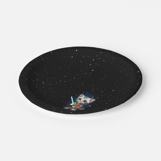 Funny Science Fiction Kitty Cat Custom Einladung Pappteller (Schrägansicht)