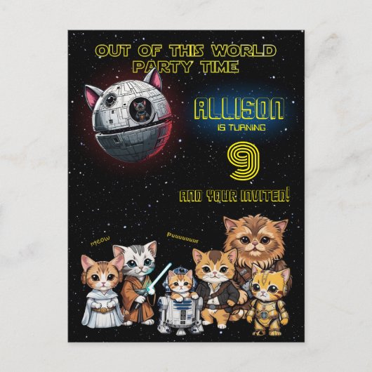 Funny Science Fiction Kitty Cat Custom Einladung Postkarte (Vorderseite)