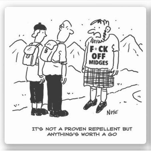 Funny Scotsman und Midges Cartoon. Aufkleber (Vorderseite)