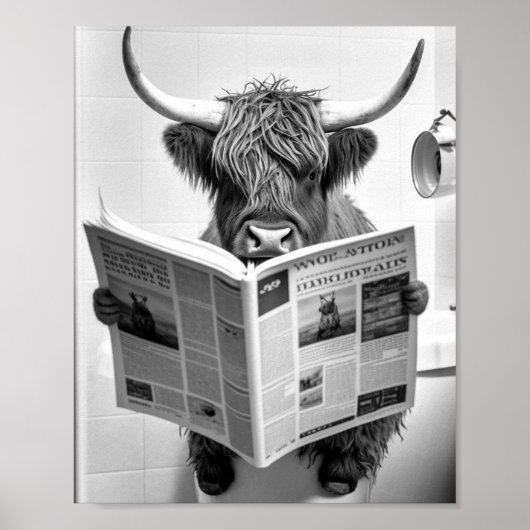 Funny Scottish Highland Cow in Bathroom Wall Art Poster (Vorne)