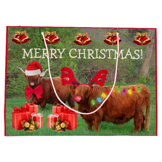 Funny Scottish Highland Steer Christmas Large Gift Große Geschenktüte (Rückseite)