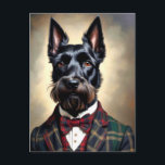 Funny Scottish Terrier Dog Postkarte<br><div class="desc">Dieser würdevolle,  dapper Scottie Hund trägt stolz einen karierten Anzug und eine Krawatte für dieses Portrait.</div>