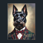 Funny Scottish Terrier Dog Postkarte<br><div class="desc">Dieser würdevolle, dapper Scottie Hund trägt stolz einen karierten Anzug und eine Krawatte für dieses Portrait.</div>