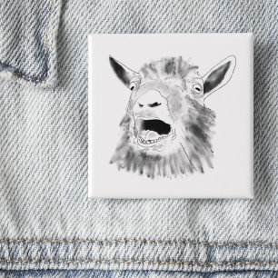 Funny Screaming Goat Drawing Quirky Button