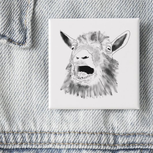 Funny Screaming Goat Drawing Quirky Button