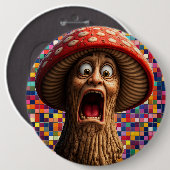 Funny screaming mushroom man pin back button (Vorne & Hinten)