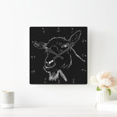 Funny Screend Ziege Monochrome Quirky Tierart Quadratische Wanduhr (Zuhause)
