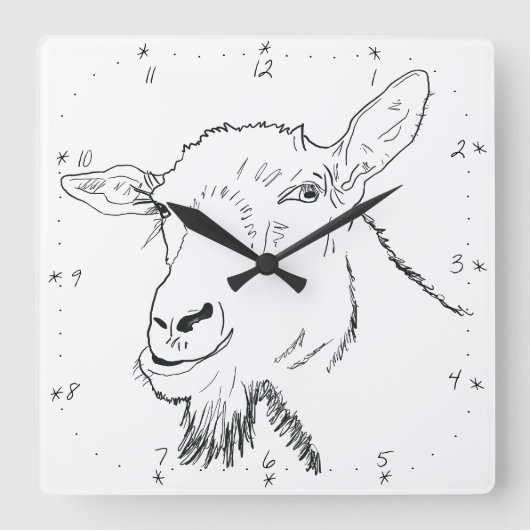 Funny Screening Goat Zeichnend Quirky Animal Desig Quadratische Wanduhr (Vorderseite)