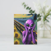 Funny Screening Lila Alien Fine Art Parody Postkarte (Stehend Vorderseite)