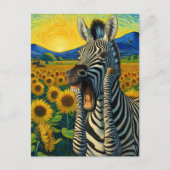 Funny Screening Zebra in Van Gogh Sonnenblumenfeld Postkarte (Vorderseite)
