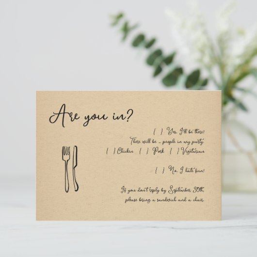 Funny Script Einladung Antwortkarte einfügen - Kra (Stehend Vorderseite)