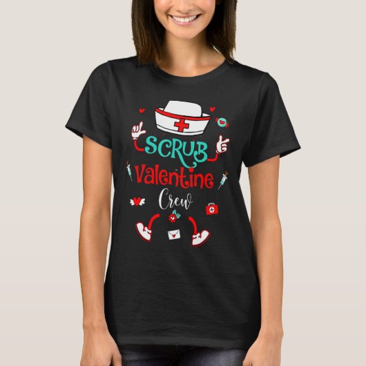 Funny Scrub Valentines Day Nurse Crew Family Group T-Shirt (Vorderseite)