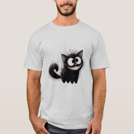 Funny Scruffy Black Cat Grin  ✨🐾🖤 T-Shirt