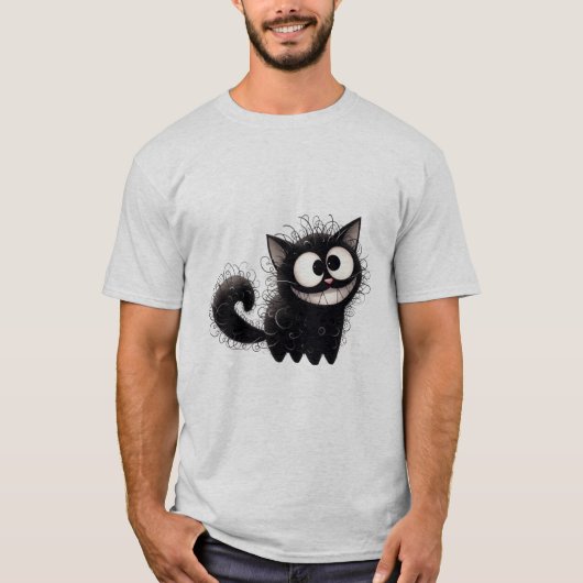 Funny Scruffy Black Cat Grin  ✨🐾🖤 T-Shirt (Vorderseite)