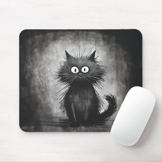 Funny Scruffy Black Cat Mousepad (Mit Mouse)