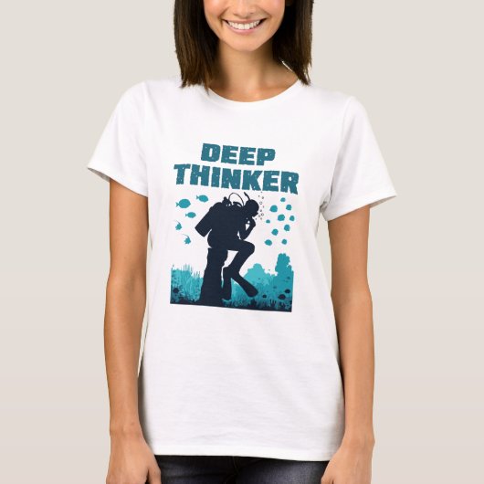 Funny Scuba Diver Deep Thinker Rodin T-Shirt (Vorderseite)