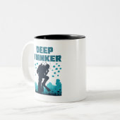 Funny Scuba Diver Deep Thinker Rodin Zweifarbige Tasse (Vorderseite Links)