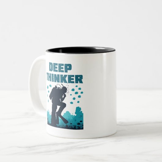 Funny Scuba Diver Deep Thinker Rodin Zweifarbige Tasse (Vorderseite Links)