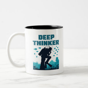 Funny Scuba Diver Deep Thinker Rodin Zweifarbige Tasse