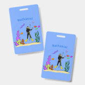 Funny Scuba Diver und Fischarten Cartoon Ausweis (Vorder- & Rückseite)