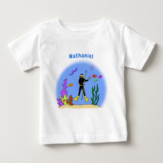 Funny Scuba Diver und Fischarten Cartoon Baby T-shirt (Vorderseite)