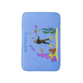 Funny Scuba Diver und Fischarten Cartoon Badematte (Vorderseite Vertikal)