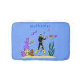 Funny Scuba Diver und Fischarten Cartoon Badematte (Vorderseite)