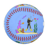 Funny Scuba Diver und Fischarten Cartoon Baseball (Vorderseite Links)