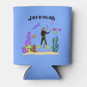 Funny Scuba Diver und Fischarten Cartoon Dosenkühler (Vorderseite)