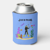 Funny Scuba Diver und Fischarten Cartoon Dosenkühler (Kanne Rückseite)