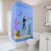 Funny Scuba Diver und Fischarten Cartoon Duschvorhang (Beispiel)