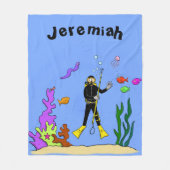 Funny Scuba Diver und Fischarten Cartoon Fleecedecke (Vorderseite)