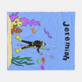 Funny Scuba Diver und Fischarten Cartoon Fleecedecke (Vorderseite (Horizontal))
